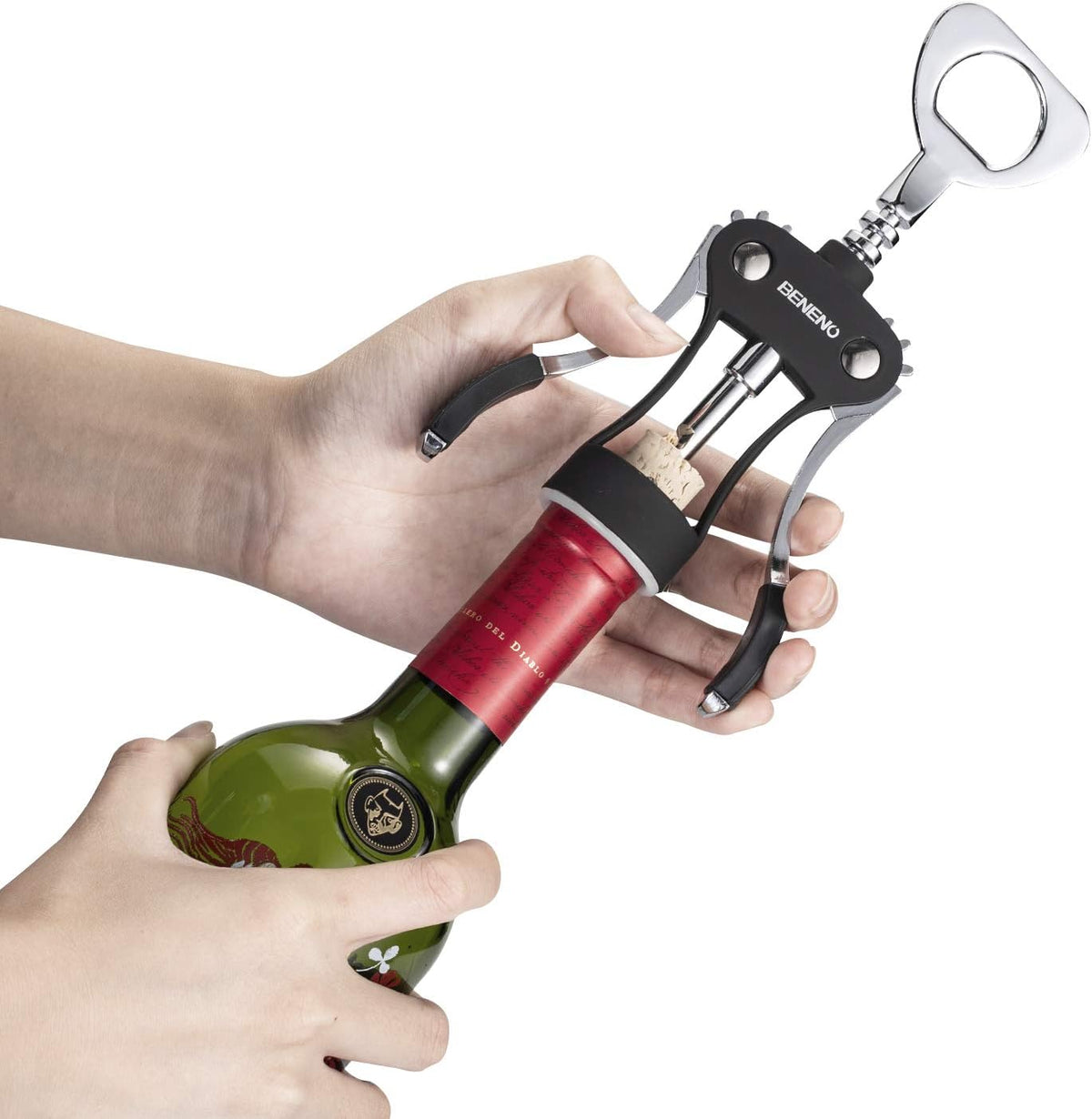 Wine Opener, Premium Wing Corkscrew Wine Bottle Opener, Silver