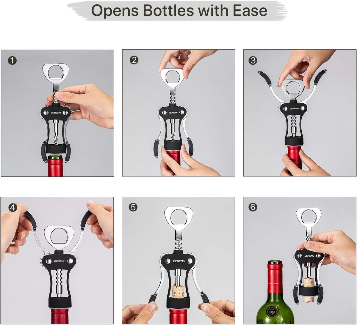 Wine Opener, Premium Wing Corkscrew Wine Bottle Opener, Silver