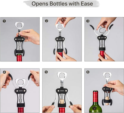 Wine Opener, Premium Wing Corkscrew Wine Bottle Opener, Silver