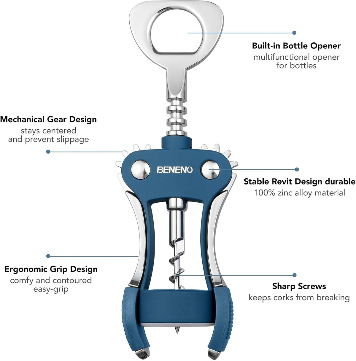 Wine Opener, Premium Wing Corkscrew Wine Bottle Opener, Silver