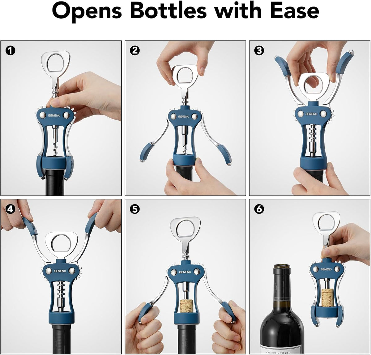 Wine Opener, Premium Wing Corkscrew Wine Bottle Opener, Silver