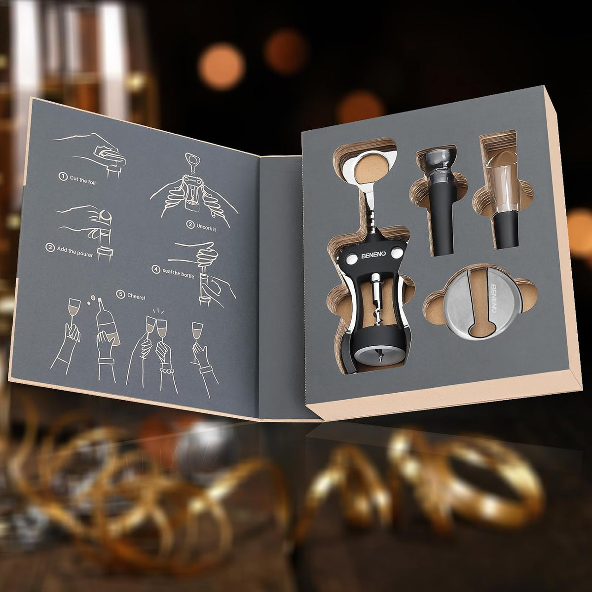 Wine Opener, Premium Wing Corkscrew Wine Bottle Opener, Silver