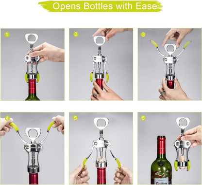 Wine Opener, Premium Wing Corkscrew Wine Bottle Opener, Silver