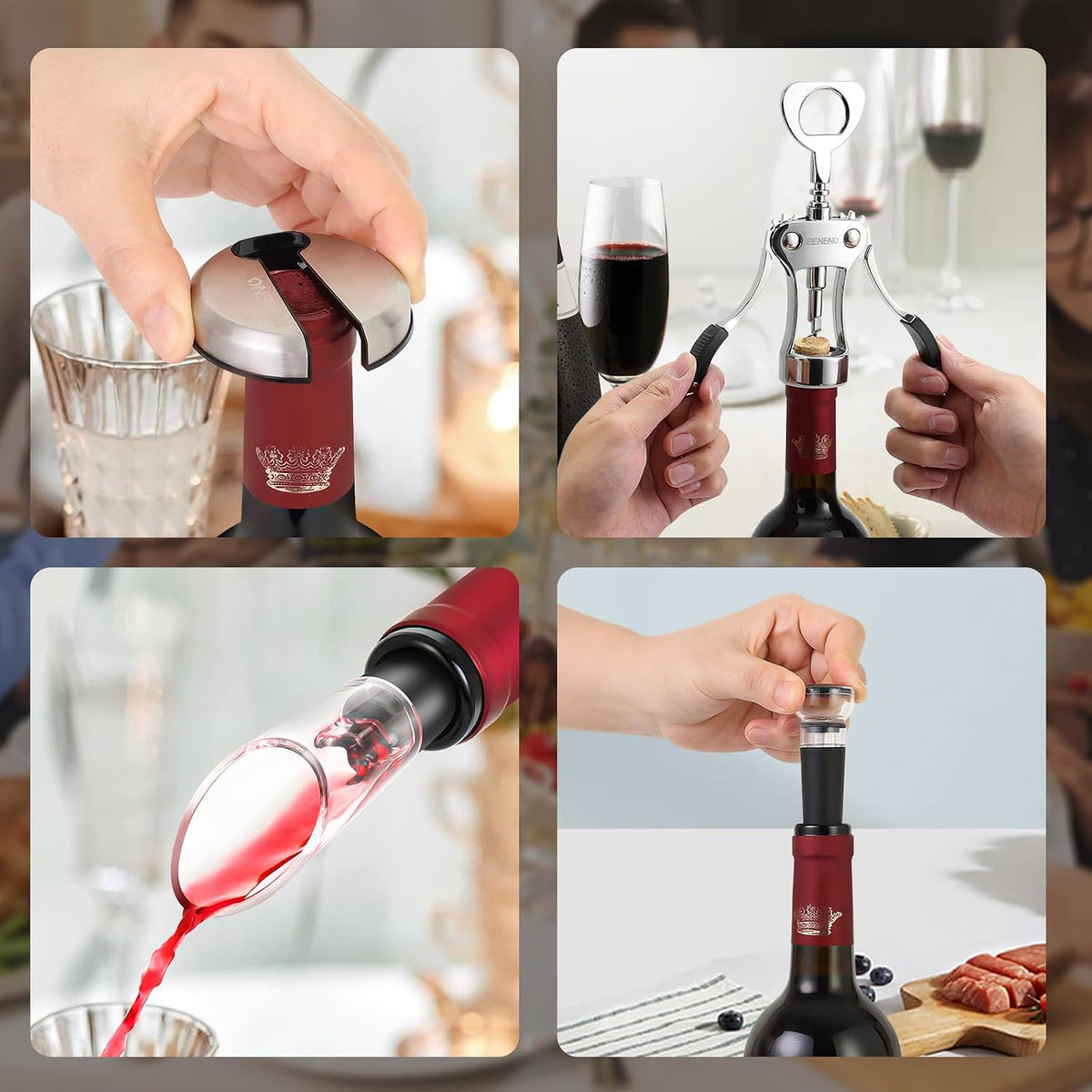 Wine Opener, Premium Wing Corkscrew Wine Bottle Opener, Silver