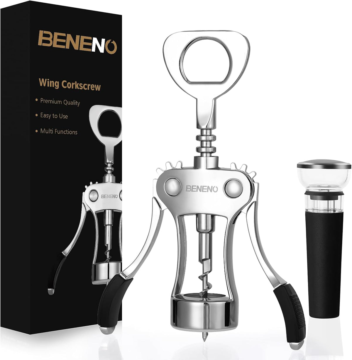 Wine Opener, Premium Wing Corkscrew Wine Bottle Opener, Silver