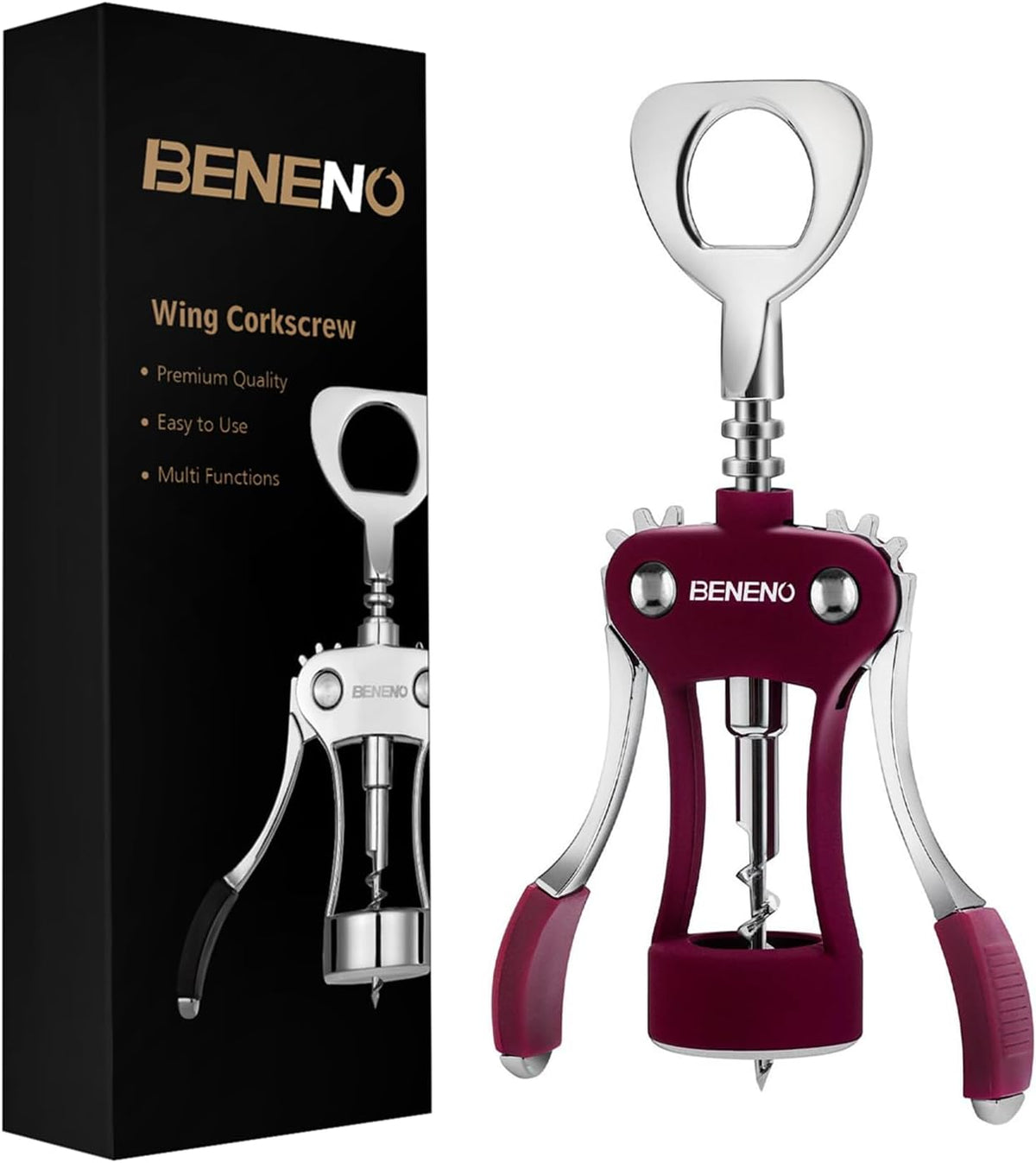 Wine Opener, Premium Wing Corkscrew Wine Bottle Opener, Silver