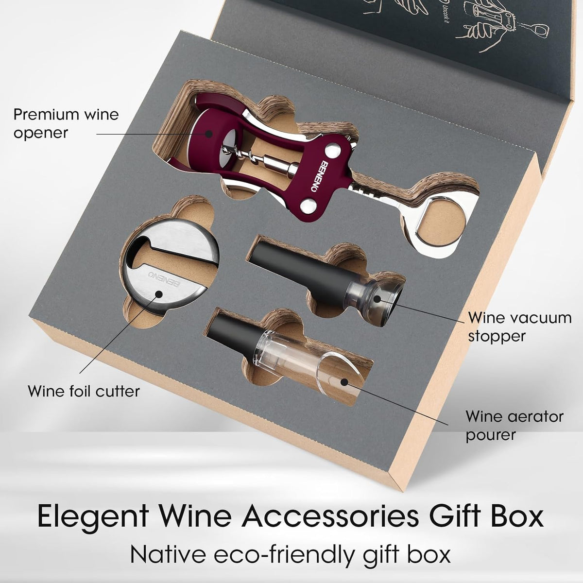 Wine Opener, Premium Wing Corkscrew Wine Bottle Opener, Silver