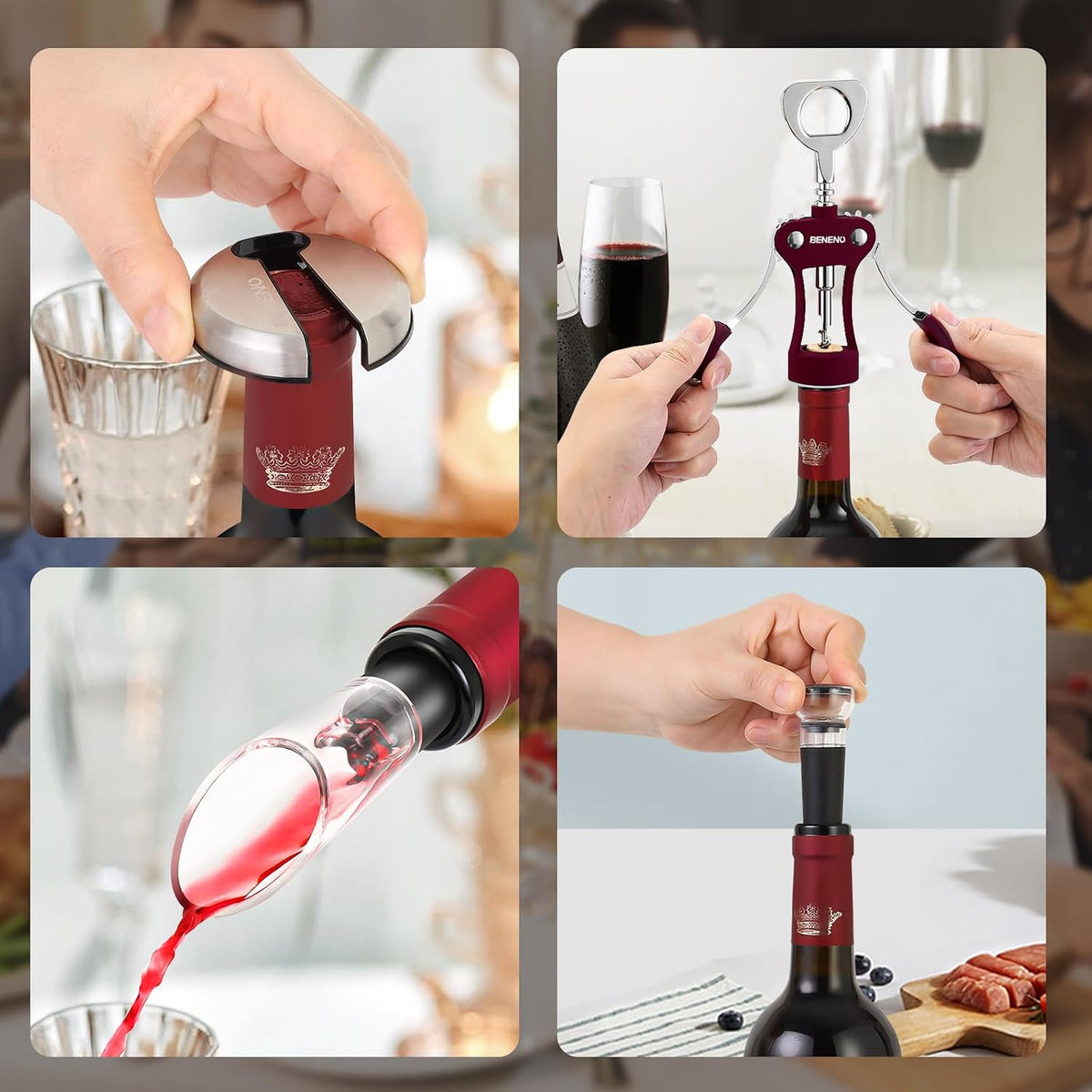 Wine Opener, Premium Wing Corkscrew Wine Bottle Opener, Silver