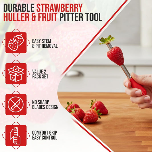 2-Pack Strawberry Huller and Pitter Stainless Steel Core Remover