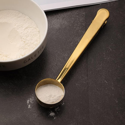 Coffee Scoop Clip,Stainless Steel Measuring Scoop With Coffee Bag Clip for Ground Coffee Tea Protein Scoop Tablespoon Measure Spoon(Gold)