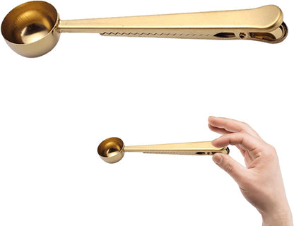 Coffee Scoop Clip,Stainless Steel Measuring Scoop With Coffee Bag Clip for Ground Coffee Tea Protein Scoop Tablespoon Measure Spoon(Gold)
