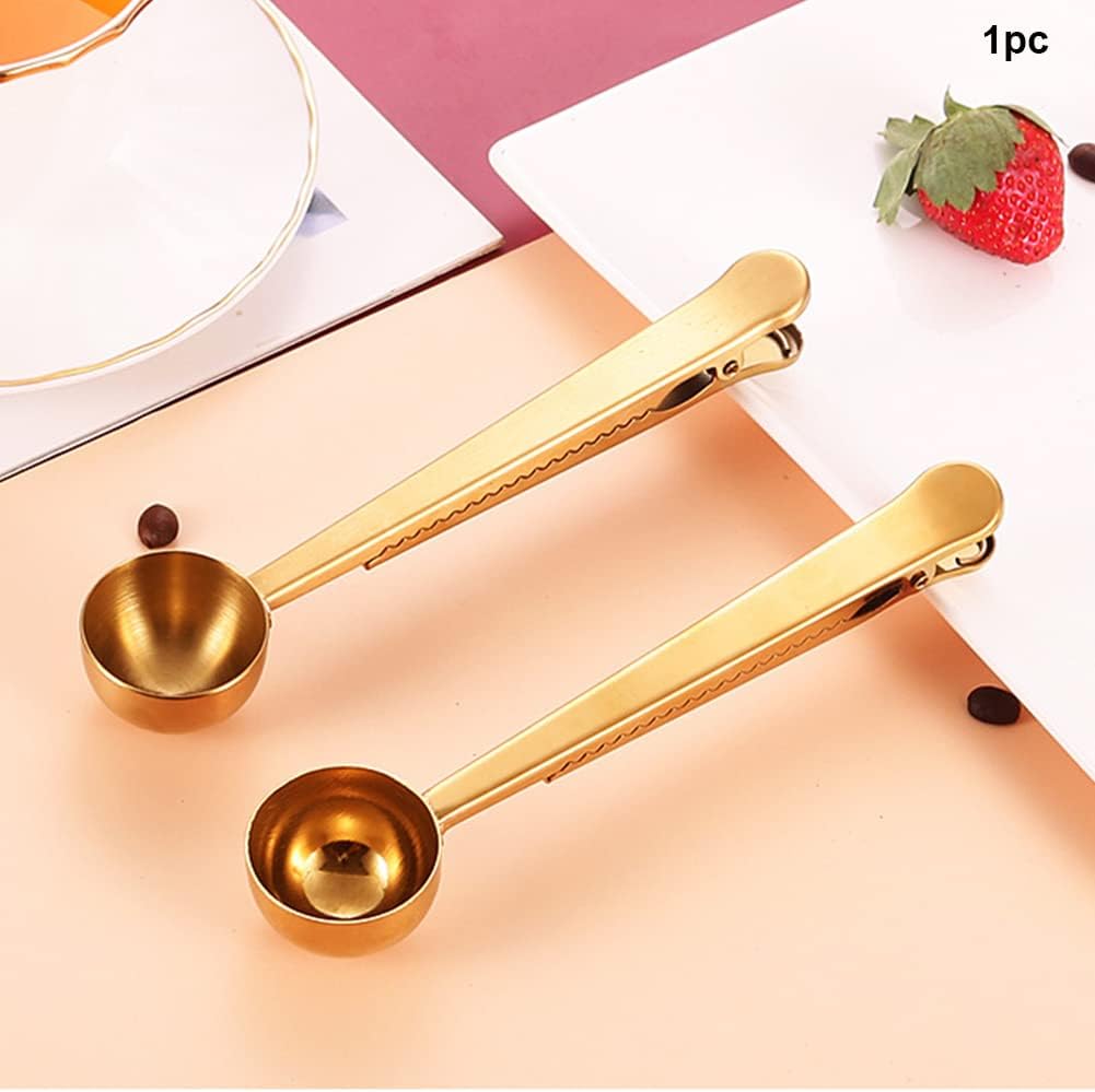 Coffee Scoop Clip,Stainless Steel Measuring Scoop With Coffee Bag Clip for Ground Coffee Tea Protein Scoop Tablespoon Measure Spoon(Gold)