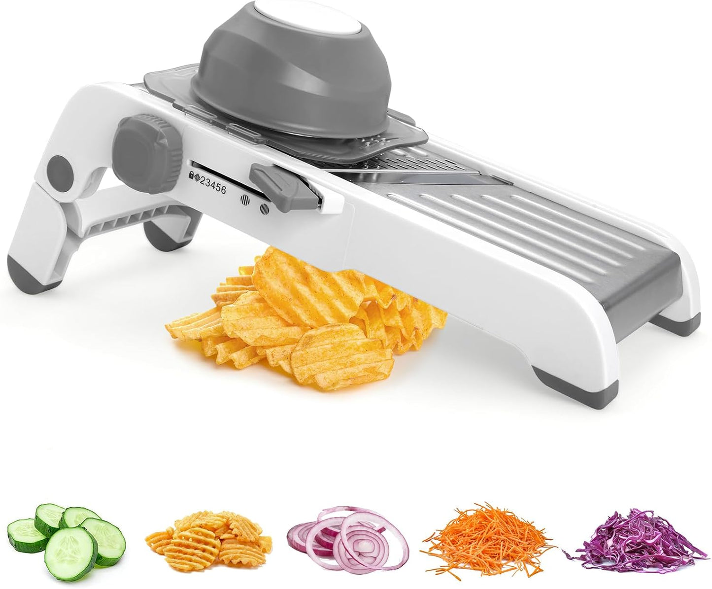 Mandoline Slicer for Kitchen, Adjustable Vegetable Potato Slicer | Stainless Steel Safe Mandolin Veggie Fruit Cutter with Food Holder, for Onion Cucumber Tomato Carrot, Green