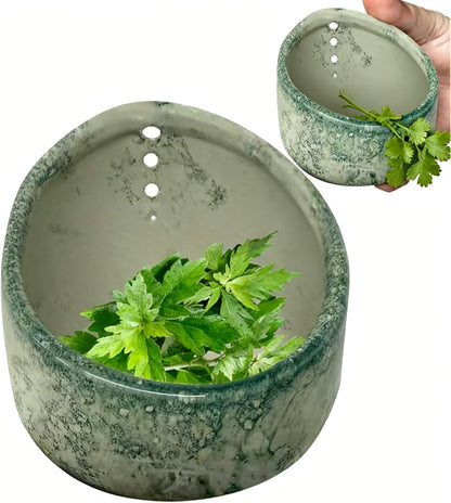 Pottery Herb Stripper Bowl, Upgrade Pottery Herb Stripper Bowl, Handmade Ceramic Herb Peeling Cup with Different Round Hole Sizes for Peeling Off The Leafy Assembly (Dark Green)