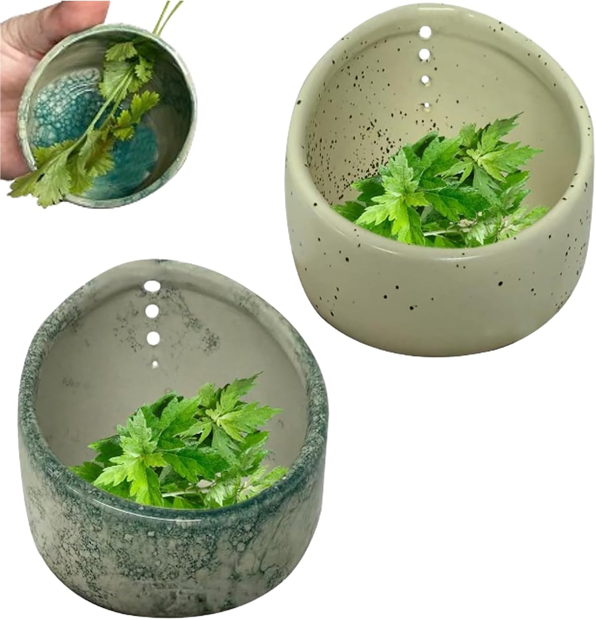 Pottery Herb Stripper Bowl, Upgrade Pottery Herb Stripper Bowl, Handmade Ceramic Herb Peeling Cup with Different Round Hole Sizes for Peeling Off The Leafy Assembly (Dark Green)