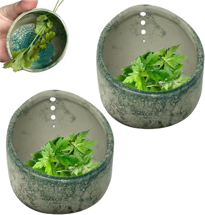 Pottery Herb Stripper Bowl, Upgrade Pottery Herb Stripper Bowl, Handmade Ceramic Herb Peeling Cup with Different Round Hole Sizes for Peeling Off The Leafy Assembly (Dark Green)