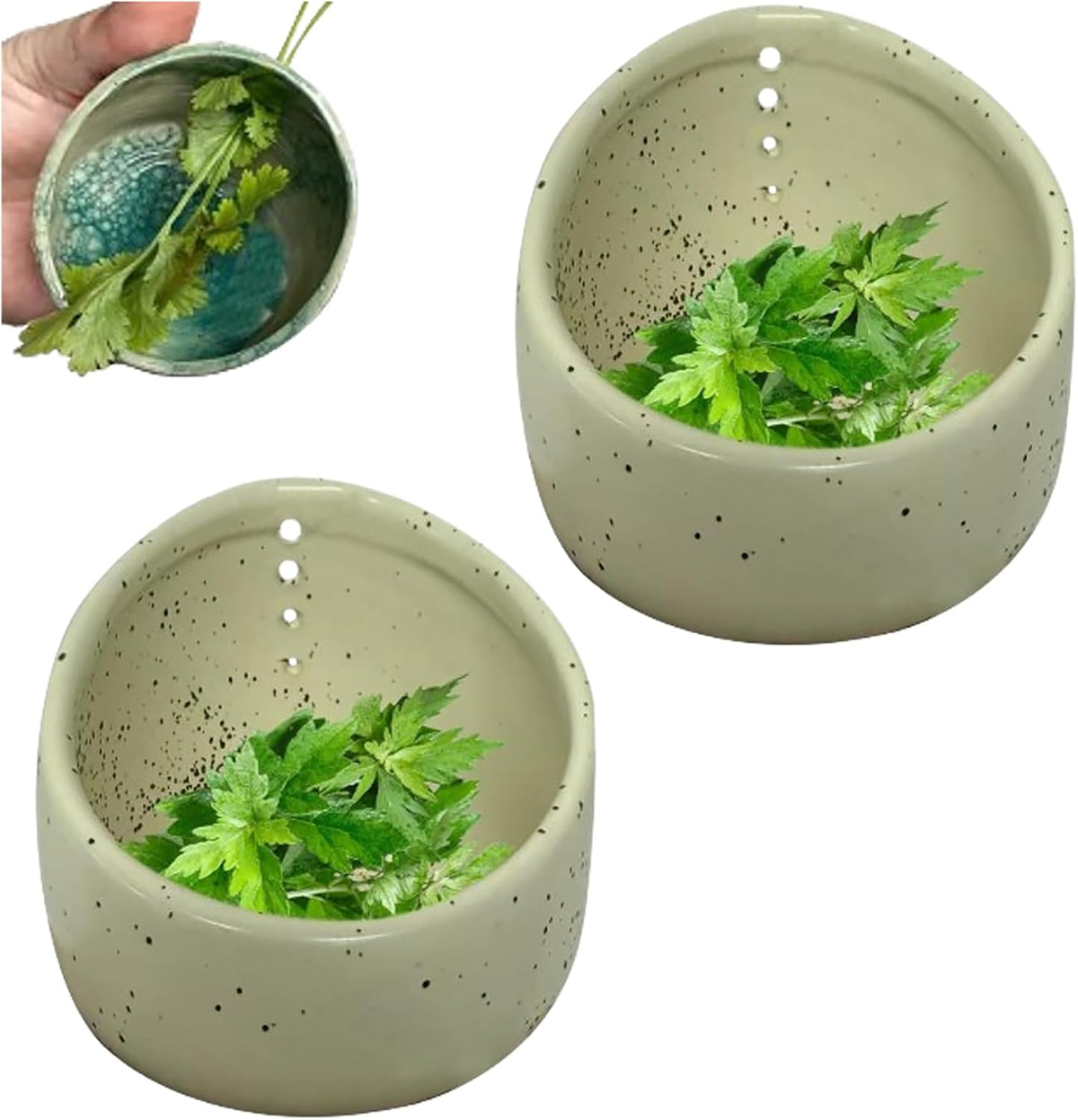 Pottery Herb Stripper Bowl, Upgrade Pottery Herb Stripper Bowl, Handmade Ceramic Herb Peeling Cup with Different Round Hole Sizes for Peeling Off The Leafy Assembly (Dark Green)