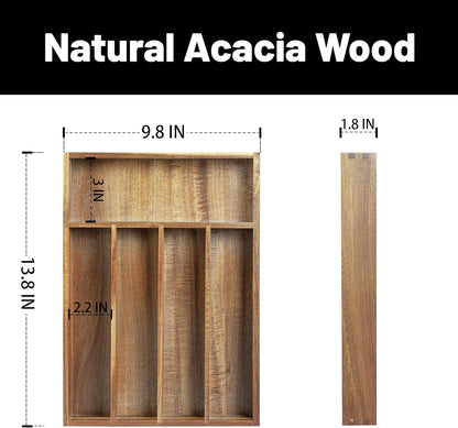 Acacia Wood Expandable Silverware Organizer, Kitchen Utensil Drawer Organizer for Forks & Spoons, 8-Compartment Cutlery Tray, Flatware Holder