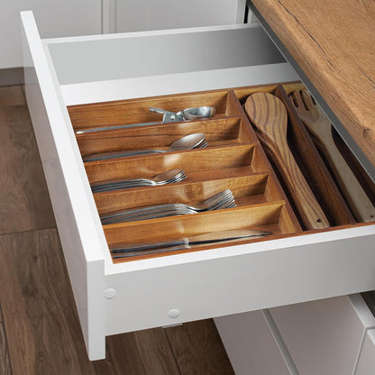 Acacia Wood Expandable Silverware Organizer, Kitchen Utensil Drawer Organizer for Forks & Spoons, 8-Compartment Cutlery Tray, Flatware Holder