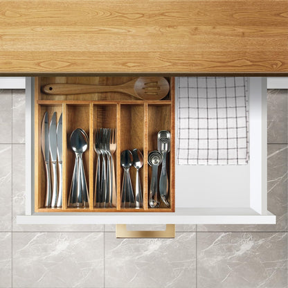 Acacia Wood Expandable Silverware Organizer, Kitchen Utensil Drawer Organizer for Forks & Spoons, 8-Compartment Cutlery Tray, Flatware Holder