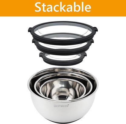 Stainless Steel Mixing Bowls with Lids Set of 3, 1.5/3/5QT