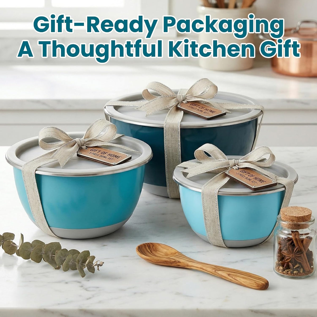 Stainless Steel Mixing Bowls with Lids Set of 3, 1.5/3/5QT
