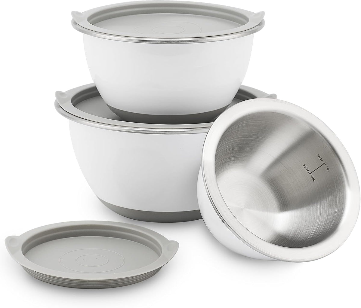 Stainless Steel Mixing Bowls with Lids Set of 3, 1.5/3/5QT