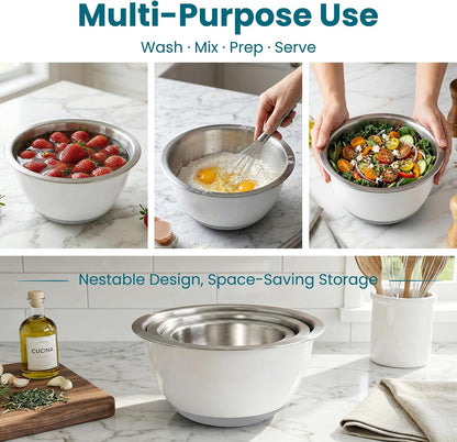 Stainless Steel Mixing Bowls with Lids Set of 3, 1.5/3/5QT