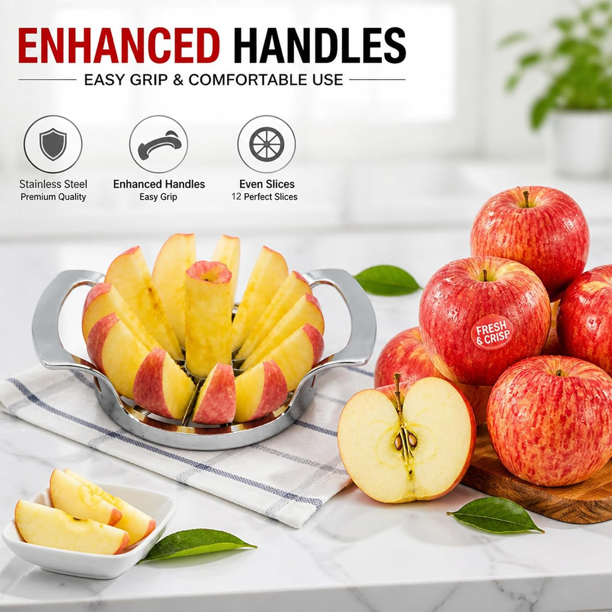 Stainless Steel Extra Large Apple Slicer&Corer, 12-Blade Heavy Duty Cutter