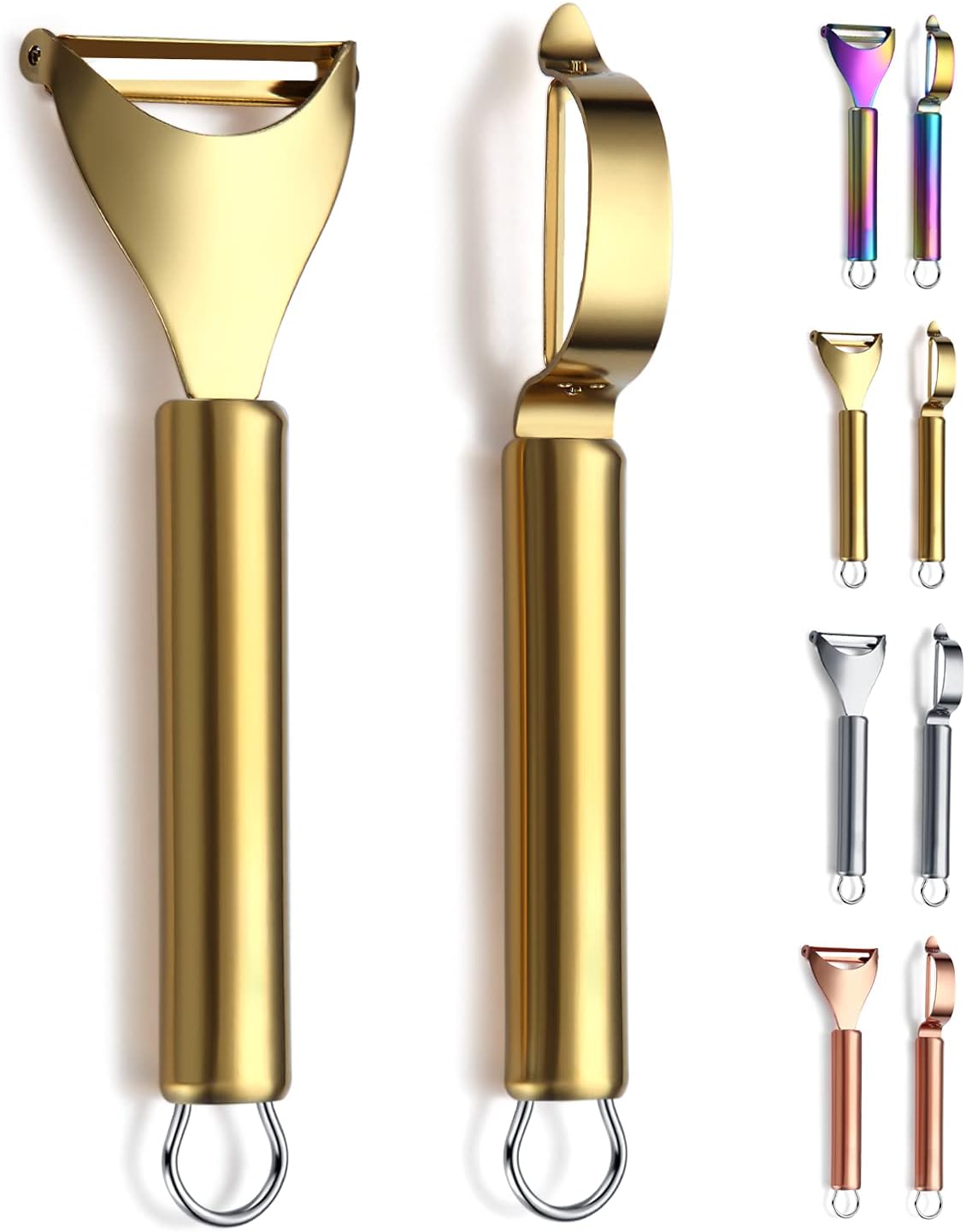 Gold Potato Vegetable And Fruit Peelers For Kitchen, Titanium Gold Plating Stainless Steel Peelers,Sharp Blade And Ergonomic Non Slip Easy To Grip Set Of 2