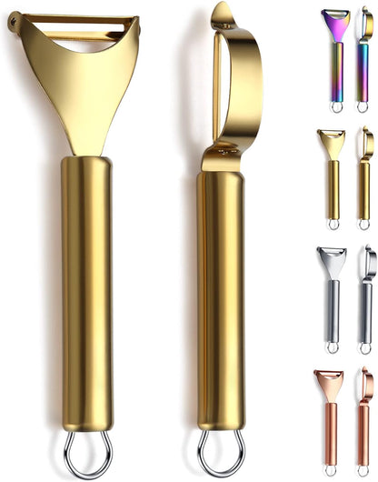 Gold Potato Vegetable And Fruit Peelers For Kitchen, Titanium Gold Plating Stainless Steel Peelers,Sharp Blade And Ergonomic Non Slip Easy To Grip Set Of 2