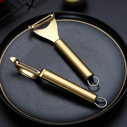 Gold Potato Vegetable And Fruit Peelers For Kitchen, Titanium Gold Plating Stainless Steel Peelers,Sharp Blade And Ergonomic Non Slip Easy To Grip Set Of 2