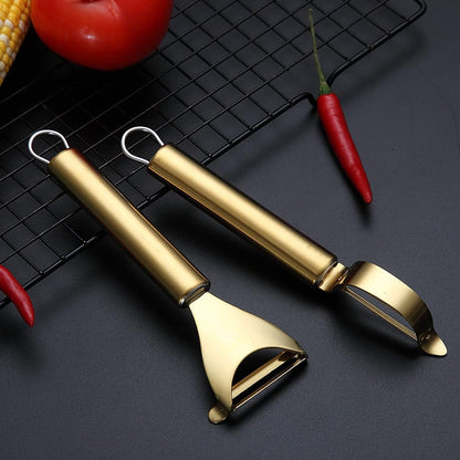 Gold Potato Vegetable And Fruit Peelers For Kitchen, Titanium Gold Plating Stainless Steel Peelers,Sharp Blade And Ergonomic Non Slip Easy To Grip Set Of 2