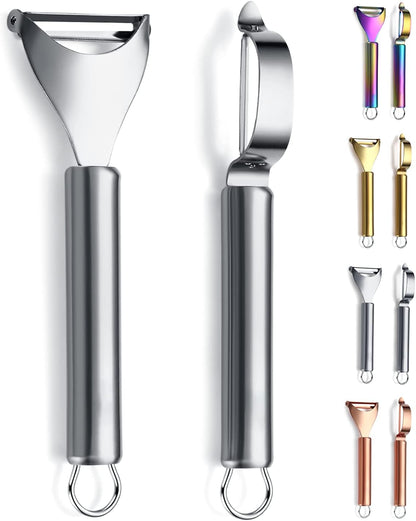 Gold Potato Vegetable And Fruit Peelers For Kitchen, Titanium Gold Plating Stainless Steel Peelers,Sharp Blade And Ergonomic Non Slip Easy To Grip Set Of 2