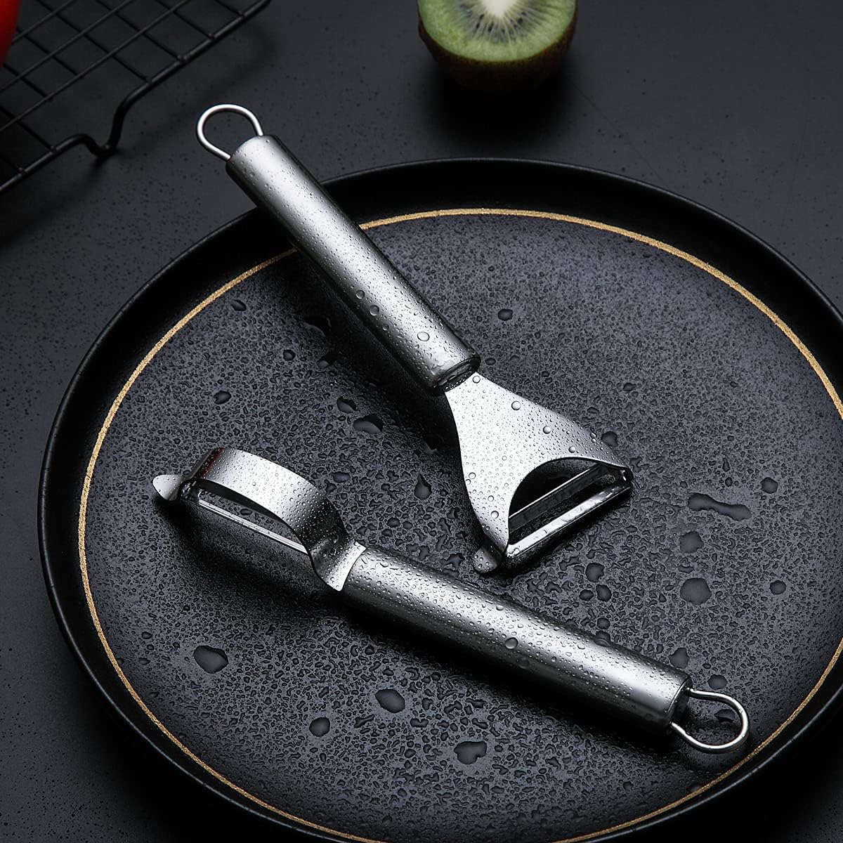Gold Potato Vegetable And Fruit Peelers For Kitchen, Titanium Gold Plating Stainless Steel Peelers,Sharp Blade And Ergonomic Non Slip Easy To Grip Set Of 2