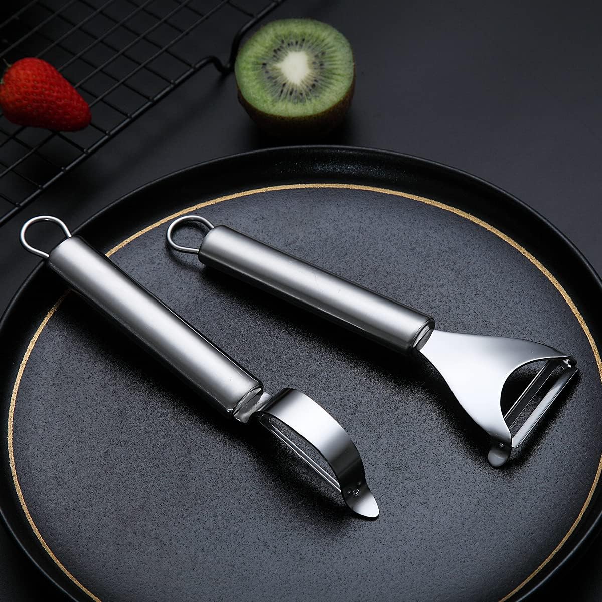 Gold Potato Vegetable And Fruit Peelers For Kitchen, Titanium Gold Plating Stainless Steel Peelers,Sharp Blade And Ergonomic Non Slip Easy To Grip Set Of 2