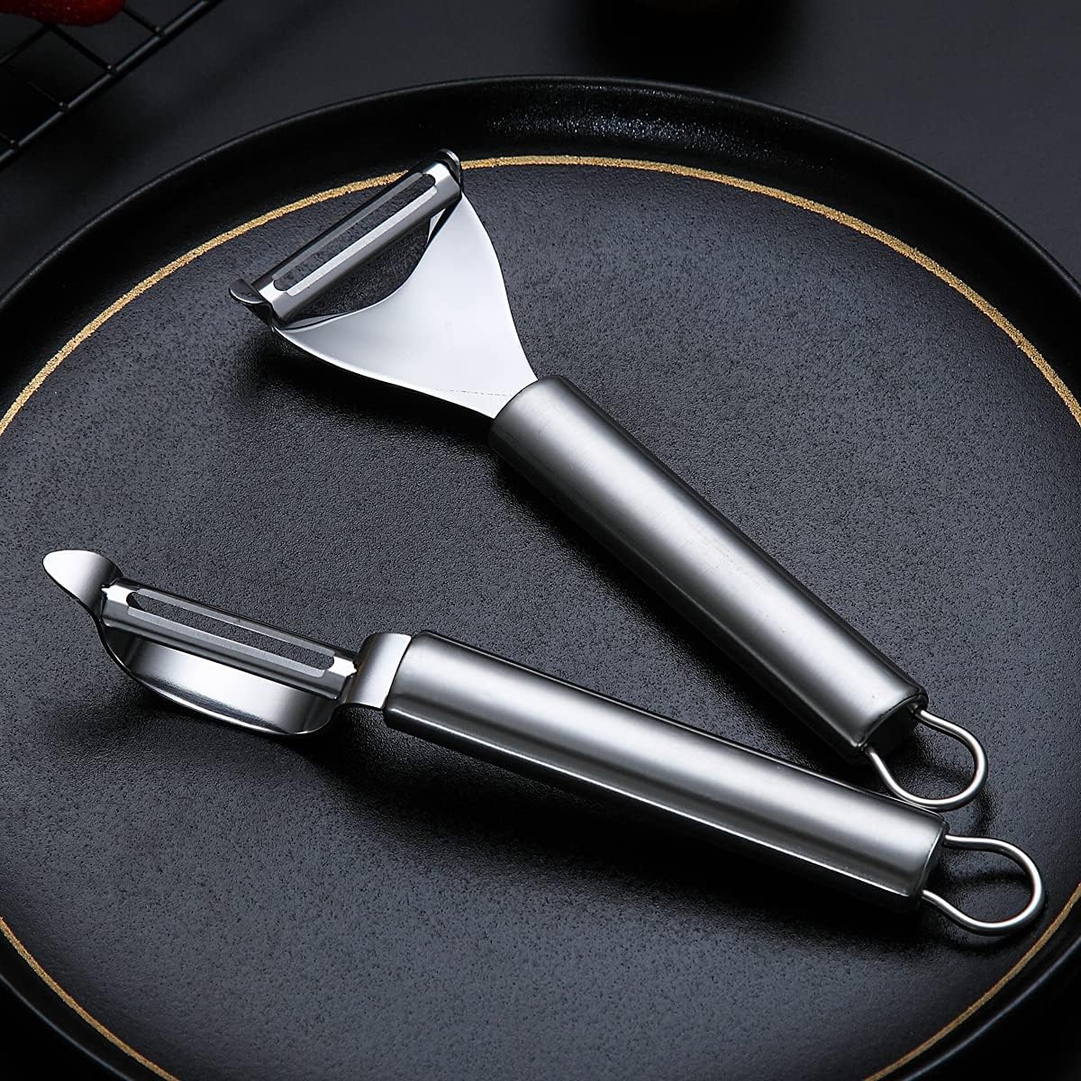 Gold Potato Vegetable And Fruit Peelers For Kitchen, Titanium Gold Plating Stainless Steel Peelers,Sharp Blade And Ergonomic Non Slip Easy To Grip Set Of 2