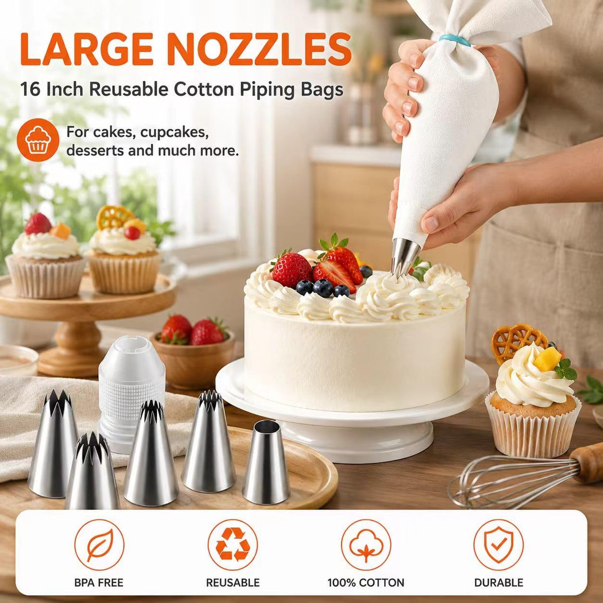 17 Pcs Large Piping Tips Set, Seamless Cake Decorating Tips