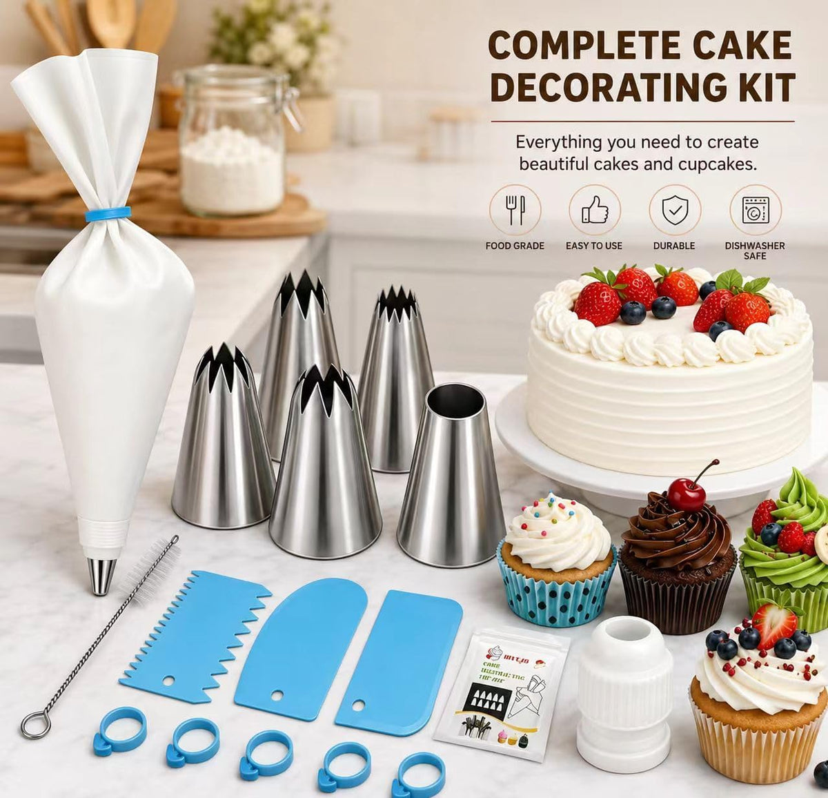 17 Pcs Large Piping Tips Set, Seamless Cake Decorating Tips