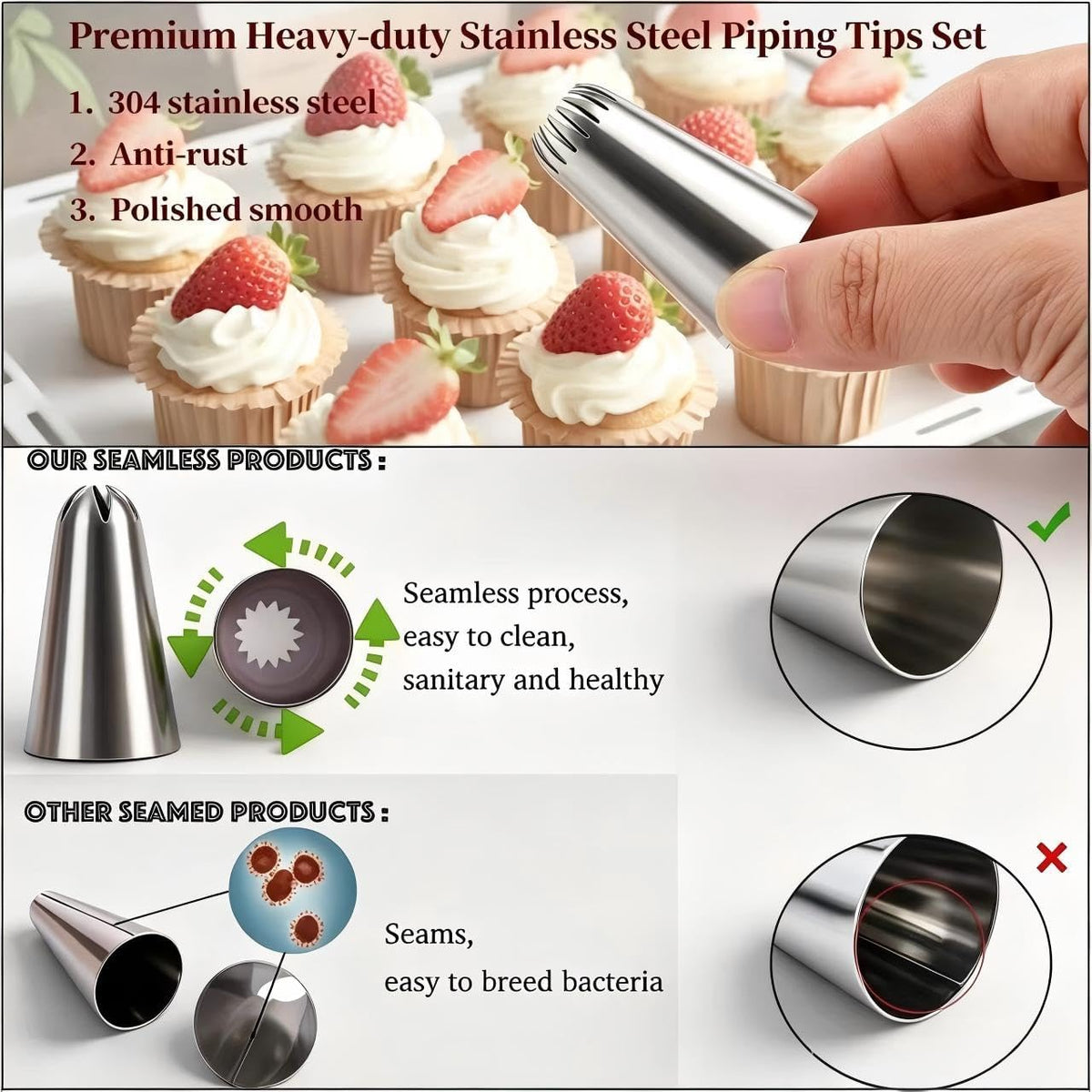 17 Pcs Large Piping Tips Set, Seamless Cake Decorating Tips