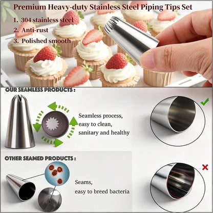 17 Pcs Large Piping Tips Set, Seamless Cake Decorating Tips