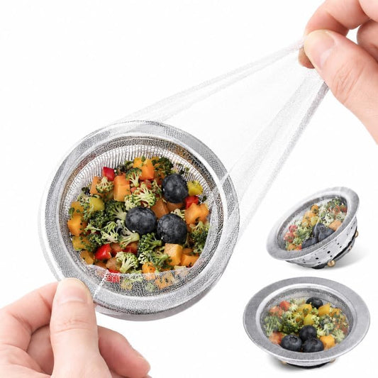 200 Pcs Disposable Sink Strainer Bags, Elastic Fine Mesh Nets | 4 x 4 in elastic mesh nets catch scraps, rice, coffee grounds and hair; toss after use for kitchen, bath or utility sinks