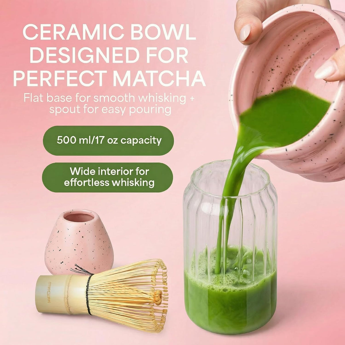 Matcha Whisk Set With Ceramic Matcha Bowl, Bamboo Whisk & Holder, Stainless Steel Spoon & Sifter, Glass Cup & Straw, Electric Frother, Storage Bag - Gift for Matcha Lovers (Premium 9-Piece Set White)