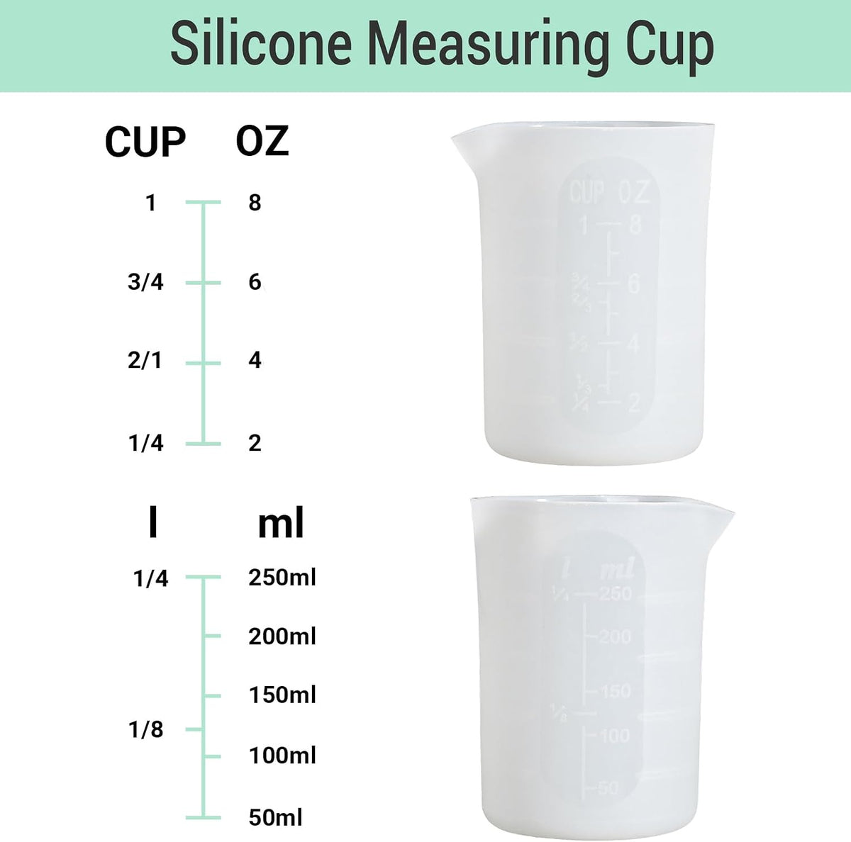 250ml Silicone Measuring Cups, 4 PCS Large Nonstick Reusable Silicone Mixing Cups Durable Easy Clean for Epoxy Resin, Casting Molds, Stain Jewelry Making, Waxing, DIY, Art, Craft