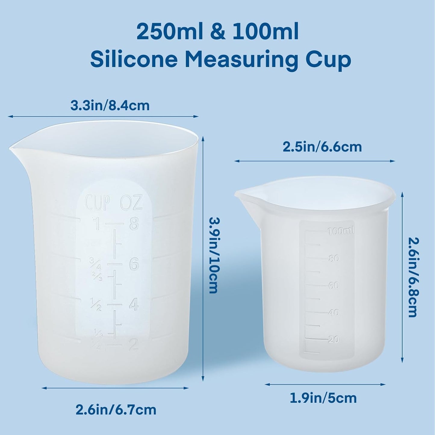 250ml Silicone Measuring Cups, 4 PCS Large Nonstick Reusable Silicone Mixing Cups Durable Easy Clean for Epoxy Resin, Casting Molds, Stain Jewelry Making, Waxing, DIY, Art, Craft