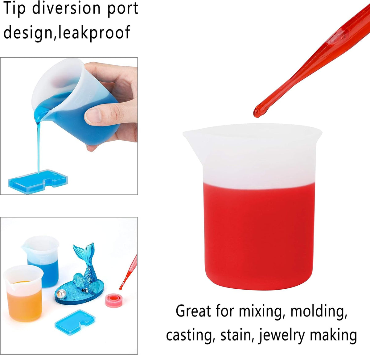 250ml Silicone Measuring Cups, 4 PCS Large Nonstick Reusable Silicone Mixing Cups Durable Easy Clean for Epoxy Resin, Casting Molds, Stain Jewelry Making, Waxing, DIY, Art, Craft
