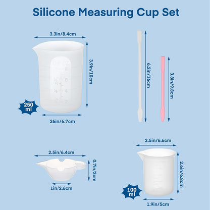 250ml Silicone Measuring Cups, 4 PCS Large Nonstick Reusable Silicone Mixing Cups Durable Easy Clean for Epoxy Resin, Casting Molds, Stain Jewelry Making, Waxing, DIY, Art, Craft