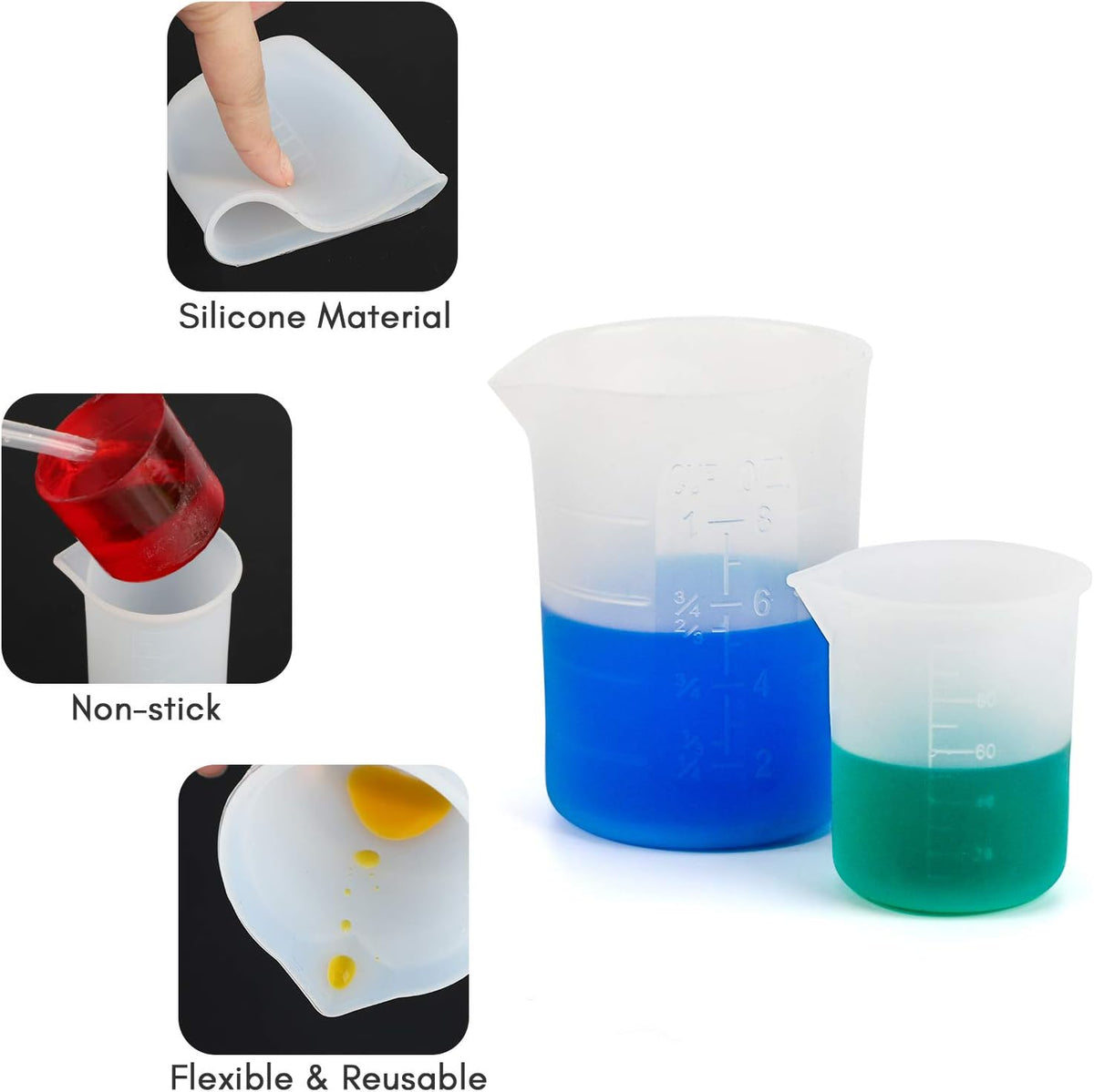 250ml Silicone Measuring Cups, 4 PCS Large Nonstick Reusable Silicone Mixing Cups Durable Easy Clean for Epoxy Resin, Casting Molds, Stain Jewelry Making, Waxing, DIY, Art, Craft