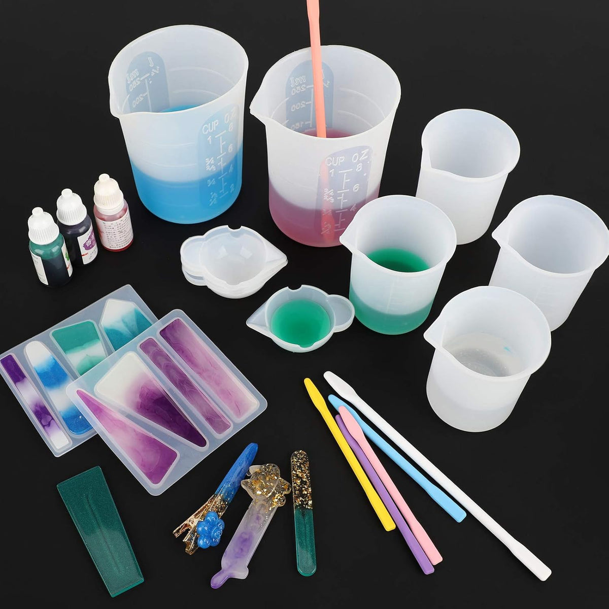 250ml Silicone Measuring Cups, 4 PCS Large Nonstick Reusable Silicone Mixing Cups Durable Easy Clean for Epoxy Resin, Casting Molds, Stain Jewelry Making, Waxing, DIY, Art, Craft