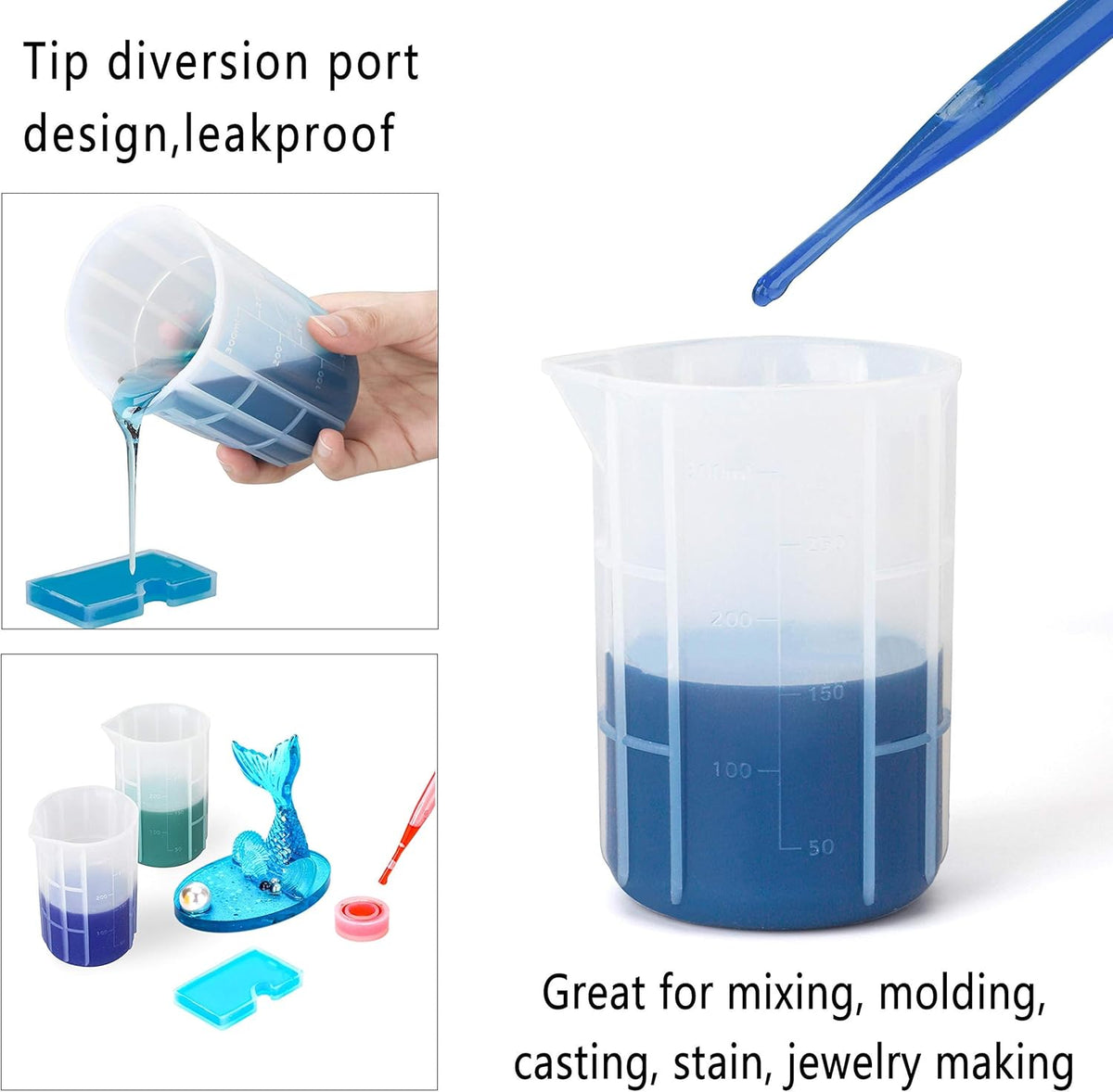 250ml Silicone Measuring Cups, 4 PCS Large Nonstick Reusable Silicone Mixing Cups Durable Easy Clean for Epoxy Resin, Casting Molds, Stain Jewelry Making, Waxing, DIY, Art, Craft